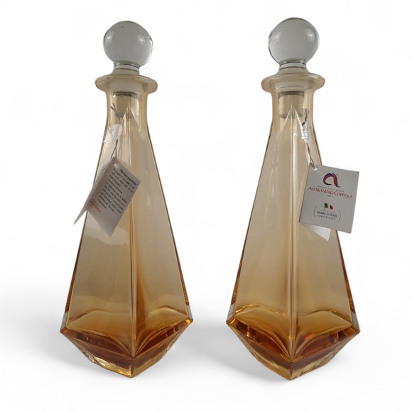 MURANO DECANTER SET Hand-Blown Glass Italy Venetian Amber Barware Bar Wine MCM - Picture 5 of 12